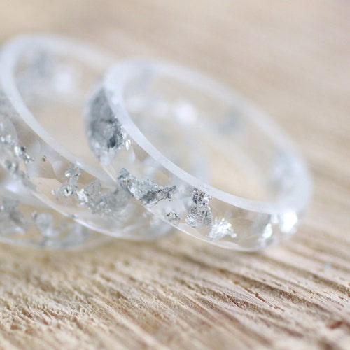 Resin Ring Clear Eco Resin Faceted Ring With Silver Flakes Etsy