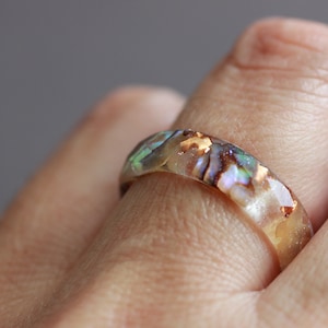Abalone Shell Ring, Resin Ring with Abalone Shell, copper flakes and stardust, organic ring, nature inspired jewelry for women image 4