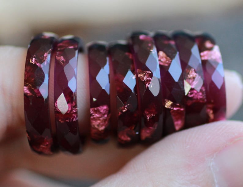 Ruby Red Resin ring, Purple ring, faceted stacking band ring with Copper flakes, handmade resin jewelry gift image 9