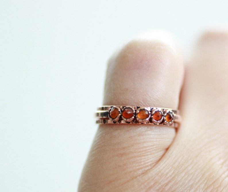 Citrine Copper Ring Three Ring Set Stacking Set Electroformed Five Stone Ring Multi Stone Citrine Ring Pattern Band