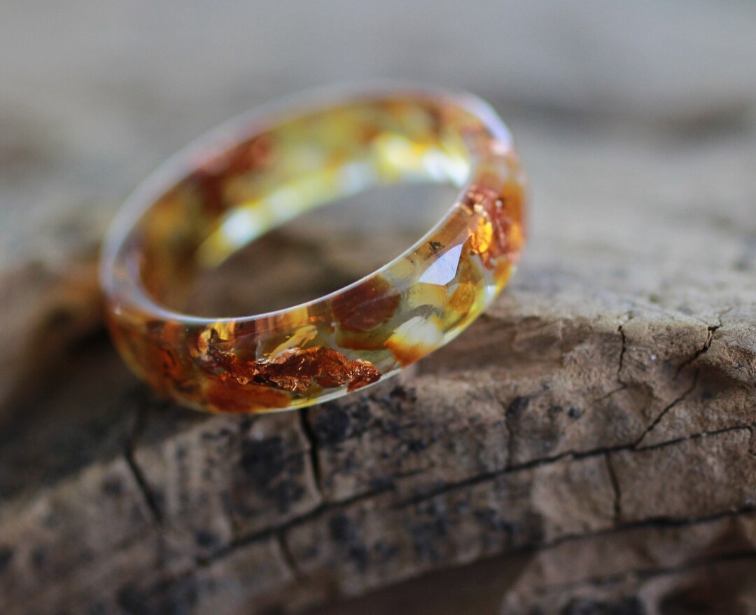 Amber Ring, Resin Ring With Baltic Amber and Copper Flakes, Raw Crystal ...