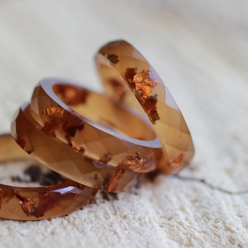 Aqua Resin Faceted Ring With Copper Flakes Hypoallergenic Etsy