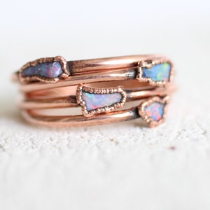 Raw Australian Opal ring, copper ring, electroformed October birthstone, jewelry sustainable gift for women