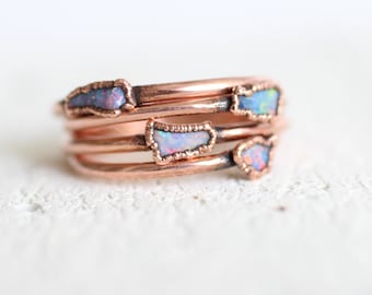 Raw Australian Opal ring, copper ring, electroformed October birthstone, jewelry sustainable gift for women