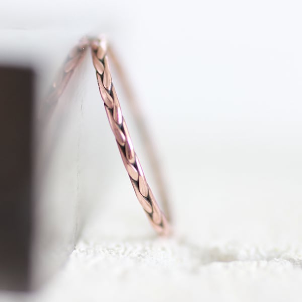Thin Braided copper ring, simple dainty elegant wedding band ring, 7th anniversary gift, sustainable jewelry