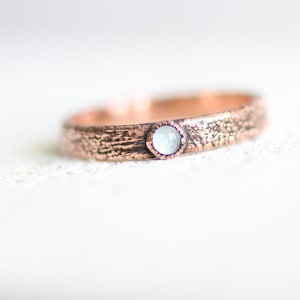 Copper ring with Natural Aquamarine, electroformed gemstone flat band ring, jewelry sustainable gift for women