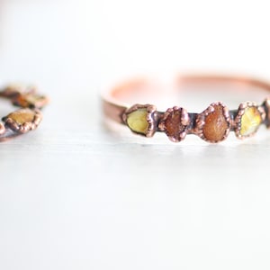 Raw Baltic Amber ring, 5 multi stone copper ring, electroformed handmade sustainable jewelry gift for women