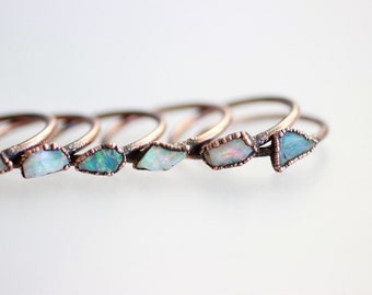 Tiny Raw Opal ring Copper ring White Australian Opal Electroformed Copper Ring Australian Opal Ring Natural White opal ring