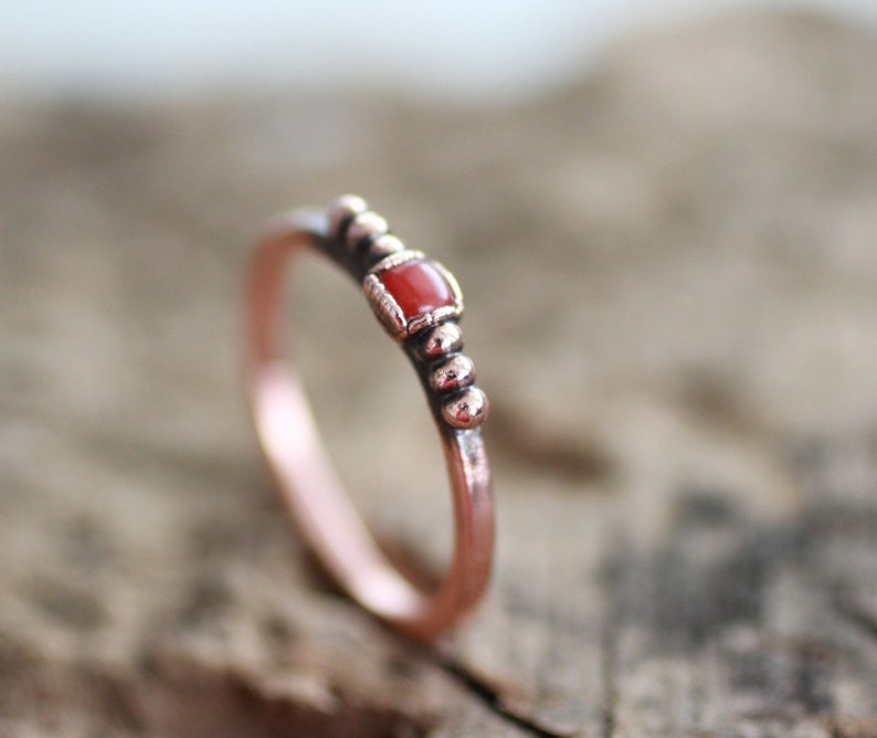 Italian Coral Ring Copper Ring Electroformed Square Gemstone Ring Copper Jewelry Ball Ring