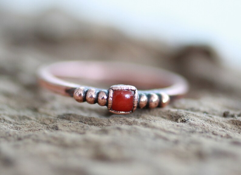 Italian Coral Ring Copper Ring Electroformed Square Gemstone Ring Copper Jewelry Ball Ring