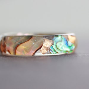 Abalone Shell Ring, Resin Ring with Abalone Shell, copper flakes and stardust, organic ring, nature inspired jewelry for women image 2