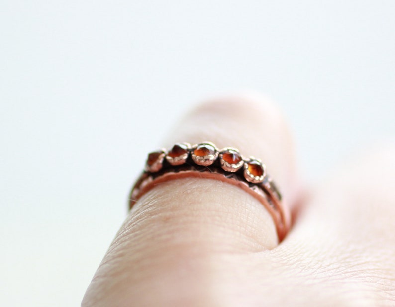 Citrine Copper Ring Three Ring Set Stacking Set Electroformed Five Stone Ring Multi Stone Citrine Ring Pattern Band