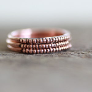Beaded Copper ring, Thin stacking band ring with balls for women, 7th anniversary gift, sustainable jewelry image 10