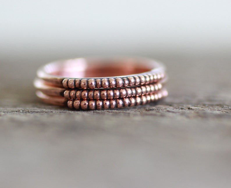 Beaded Copper ring, Thin stacking band ring with balls for women, 7th anniversary gift, sustainable jewelry image 10