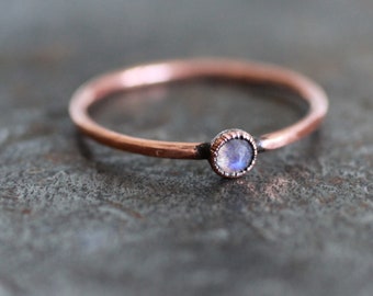 Copper ring Natural Moonstone ring, electroformed June birthstone, handmade sustainable jewelry gift for women