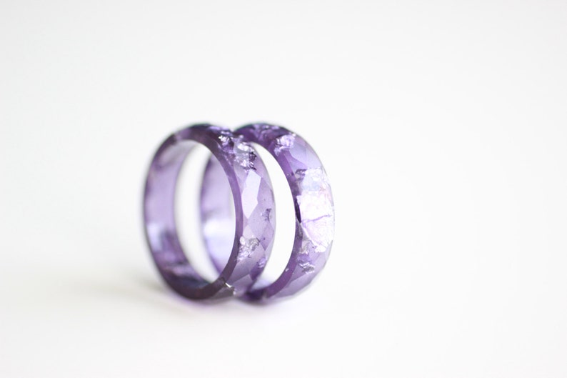 Amethyst Resin Faceted Ring With Silver Flakes Hypoallergenic Etsy