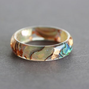 Abalone Shell Ring, Resin Ring with Abalone Shell, copper flakes and stardust, organic ring, nature inspired jewelry for women image 7