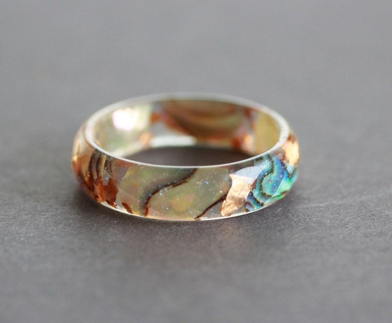 Abalone Shell Ring, Resin Ring with Abalone Shell, copper flakes and stardust, organic ring, nature inspired jewelry for women image 7