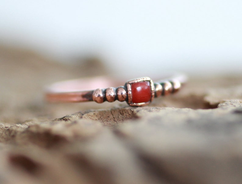 Italian Coral Ring Copper Ring Electroformed Square Gemstone Ring Copper Jewelry Ball Ring