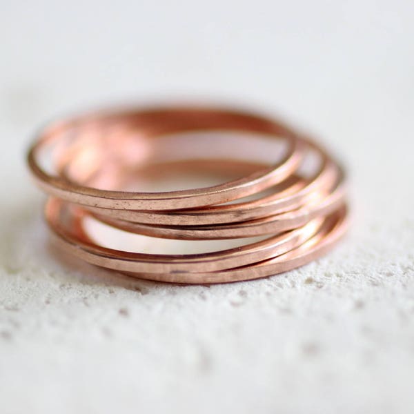 Thin Square Copper ring, plain simple knuckle stacking band ring, 7th anniversary jewelry sustainable gift