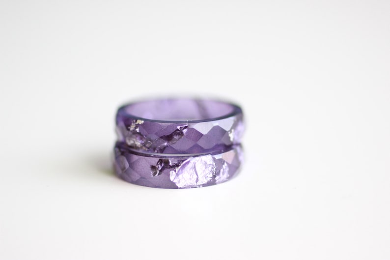 Amethyst Resin Faceted Ring With Silver Flakes Hypoallergenic Etsy