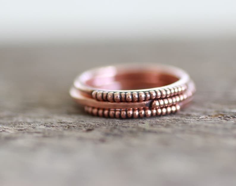 Beaded Copper ring, Thin stacking band ring with balls for women, 7th anniversary gift, sustainable jewelry image 9