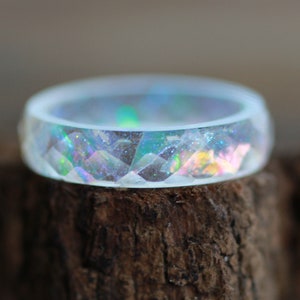 Galaxy Resin Ring, Rainbow Stardust-bandring, iriserende glitterharssieraden, handgemaakt damescadeau