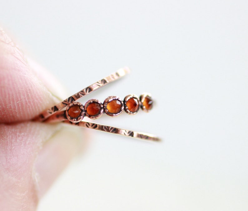 Citrine Copper Ring Three Ring Set Stacking Set Electroformed Five Stone Ring Multi Stone Citrine Ring Pattern Band
