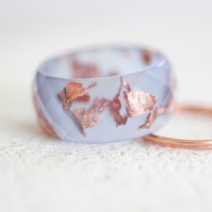 Blue Resin ring, Wide ring with Copper flakes, chunky wedding band, handmade resin jewelry for women's gift