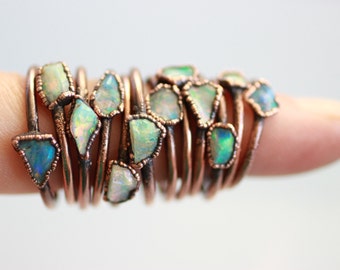 Raw Australian Opal ring, copper ring, electroformed October birthstone, jewelry sustainable gift for women