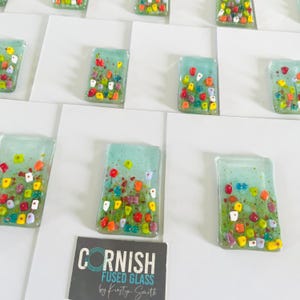 Fused Glass Flower Art Thank You Greetings Card - fused glass flower pot picture, cornish fused glass, Fused Glass Cornwall