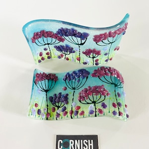 Fused Glass beautiful wild flower floral wave, Cornish fused glass, fused glass cornwall