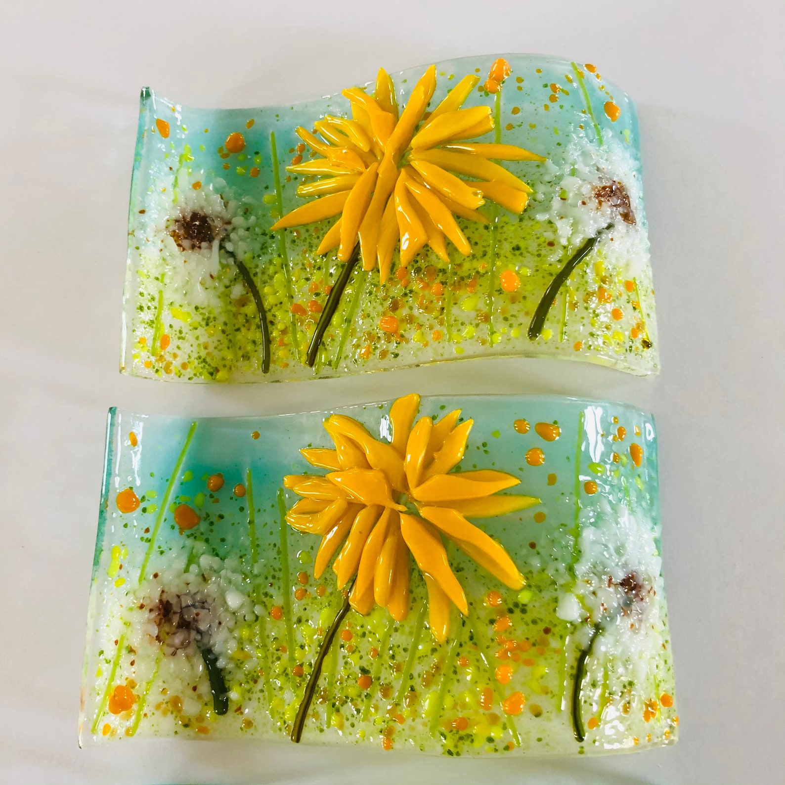 Fused Glass Dandelion Flowers Art Freestanding Wave Cornish Etsy