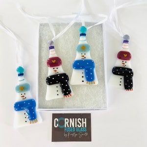 Fused Glass Box set Snowman Christmas decoration, snowman decoration, Cornish Fused Glass