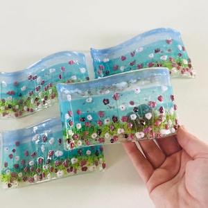 Fused Glass Cornish Thrift coastal floral wave, Cornish fused glass, Fused Glass Cornwall