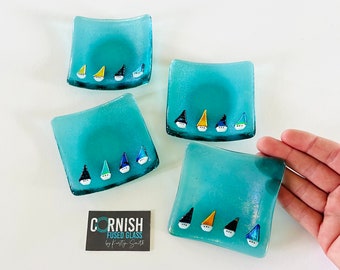 Szkło topione Piękna łódź żaglowa Talerz na drobiazgi - Cornish Fused Glass, Fused Glass Cornwall