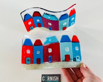 Fused Glass cute little houses fused glass wave, cornish fused glass, Fused Glass Cornwall