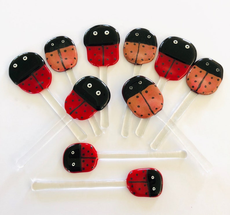 Fused Glass Ladybug Garden Decoration Fused Glass Plant Etsy