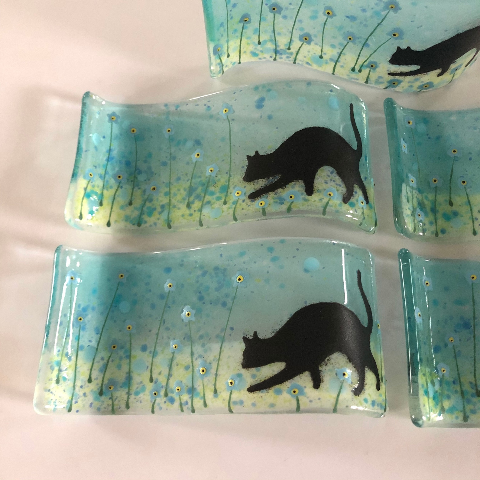 Fused Glass Art Cat Memorial Gift Fused Glass Wave Floral Etsy UK