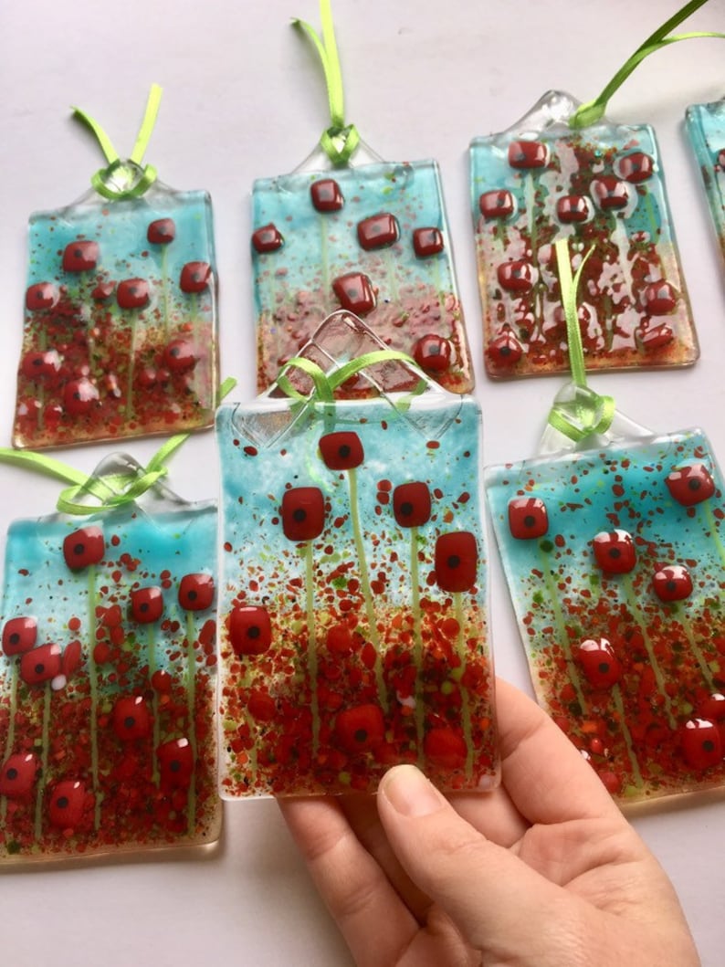 remembrance gift Fused glass poppy art poppy art cornish fused glass, poppy gift Remembrance poppy floral sun catchers