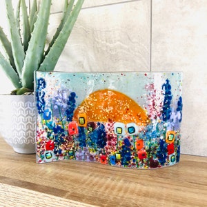 Beautiful Fused Glass Flowers freestanding wave, Fused Glass Decoration, cornish fused glass