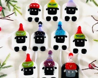 Fused Glass Sheep Christmas decorations - Fused glass Christmas decoration, sheep decoration, tree decoration, Fused Glass Cornwall