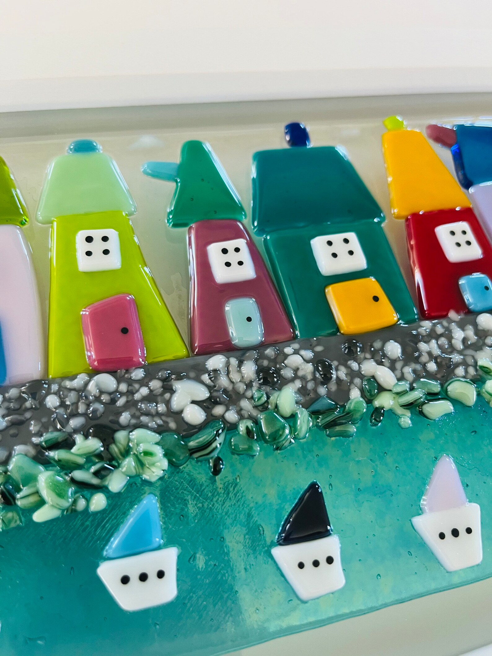 Fused Glass Cornish Coastal Town Framed Wall Art Cornish Etsy