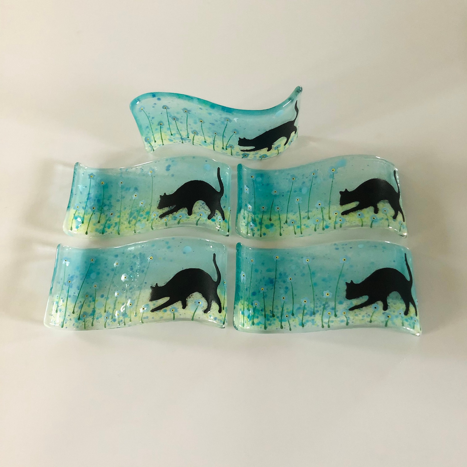 Fused Glass Art Cat Memorial Gift Fused Glass Wave Floral Etsy UK