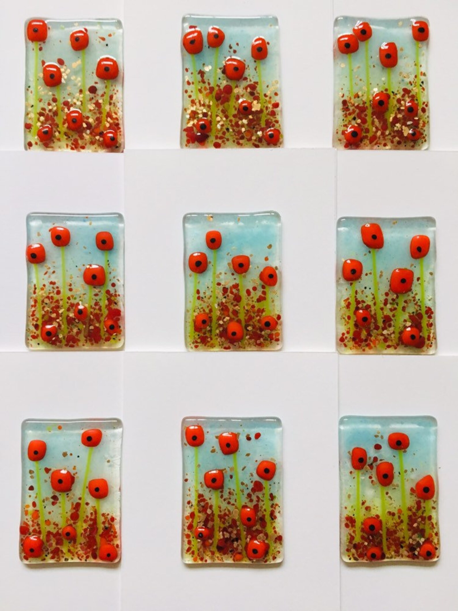 Fused Glass Art - Greetings Card - Red Poppy Flowers Picture, Cornish ...