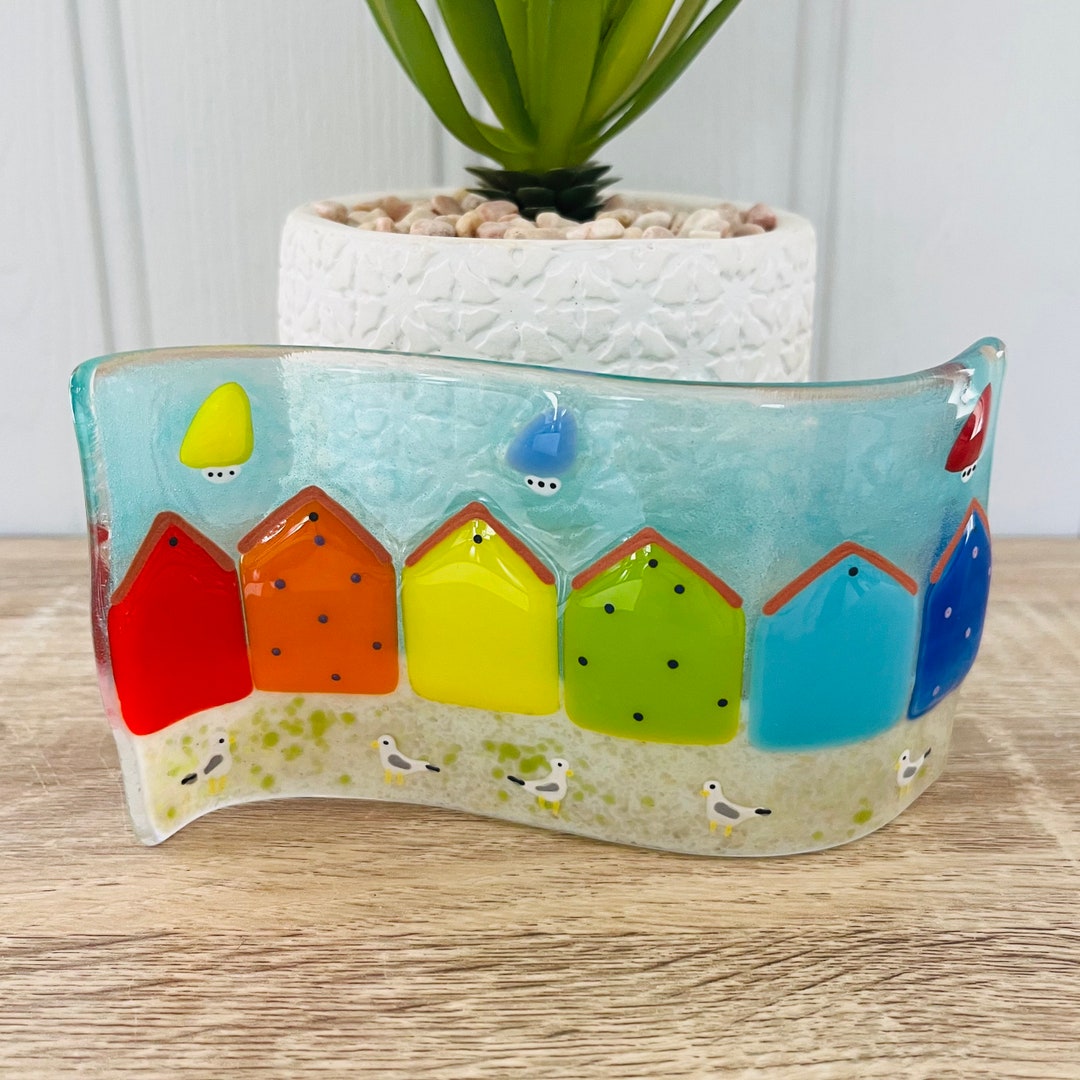 Fused Glass Art, Fused Glass Beach Hut Wave, Cornish Fused Glass Etsy