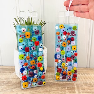 Fused Glass funky rainbow Flowers unique hanging sun catcher, Fused glass cornwall, Cornish fused glass,
