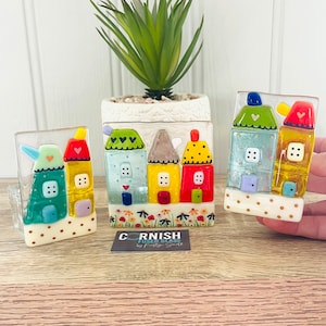 Fused Glass Cornish Coastal house fun Candle Holders, Cornish Fused Glass, Fused Glass Cornwall