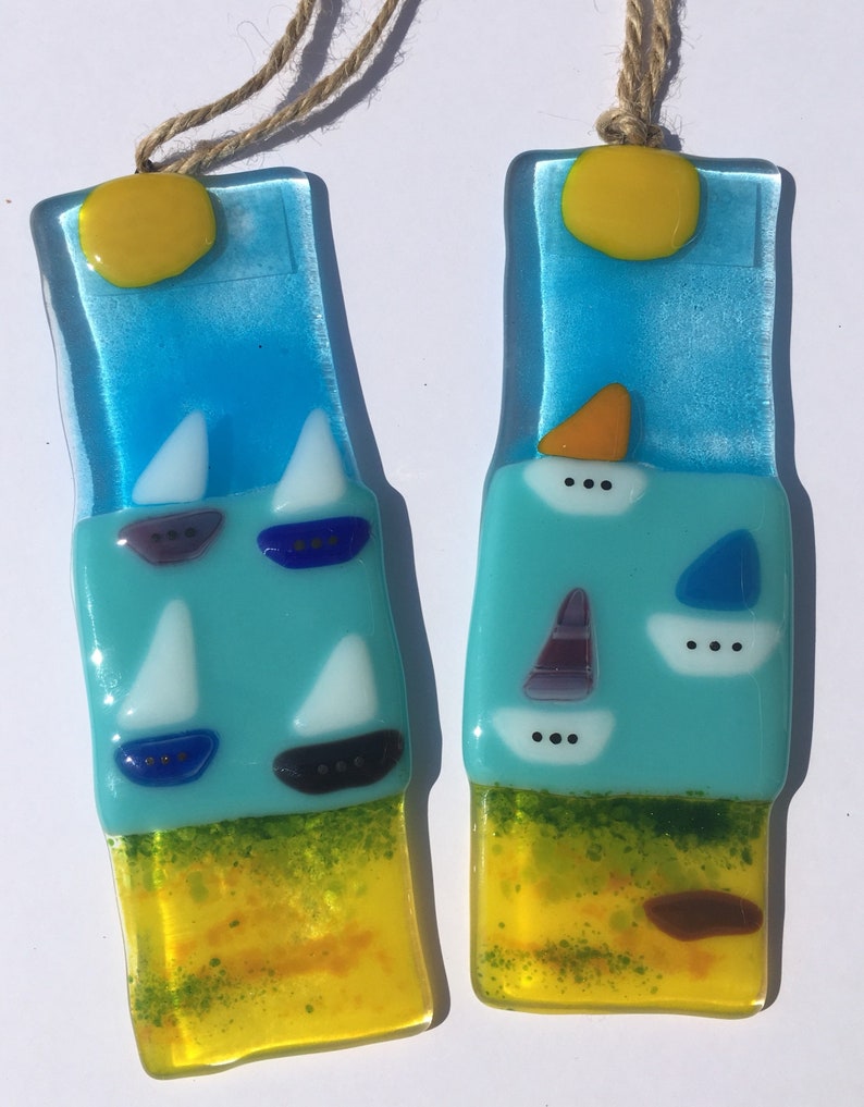Fused Glass Art Fused Glass Boats Coastal Beach Suncatcher Etsy UK