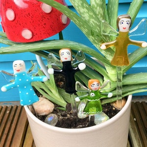Fused glass plant pot stakes , fairy garden decoration,  cornish fused glass